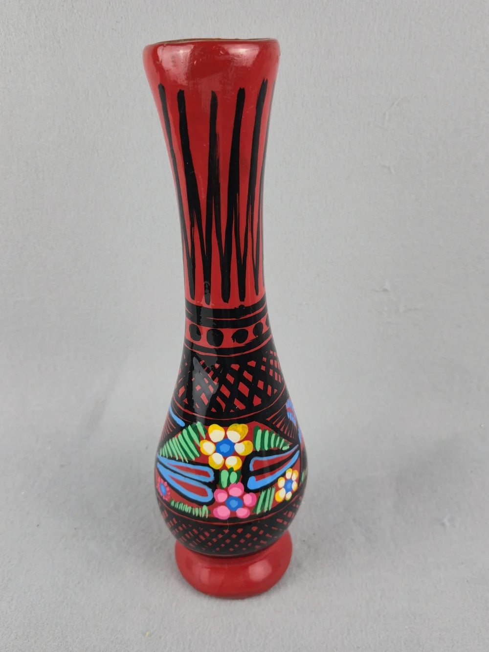 Vintage Mexican Clay Vase Hand Painted Bird Floral Folk Art Decor 13